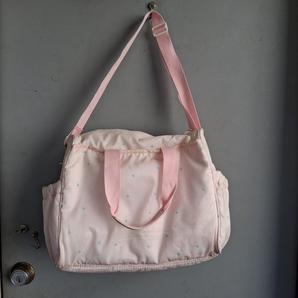 Vintage 80s 90s Vinyl Diaper Bag Pink Mint Green Geometric w/changing pad EVC